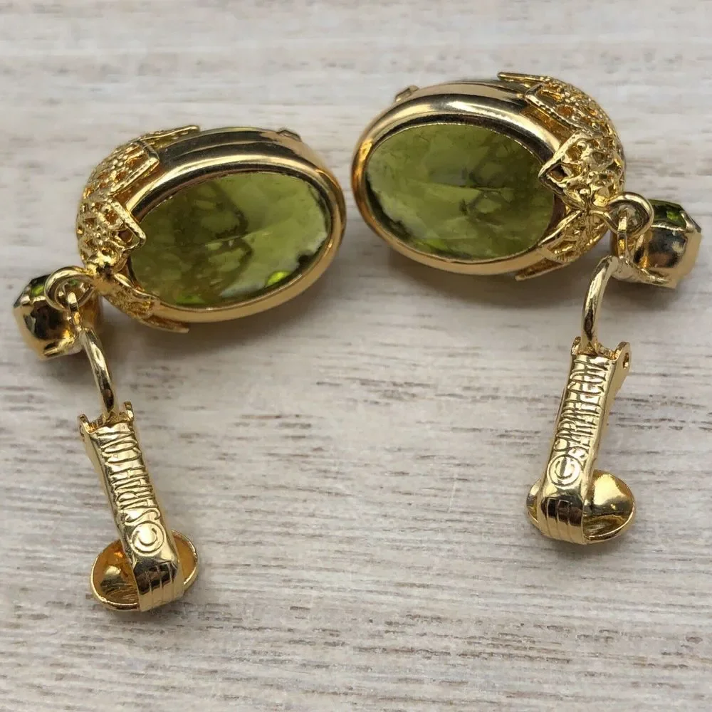 Vintage Sarah Coventry Earrings TOUCH OF ELEGANCE 7326 Green Rhinestone Clip On‎